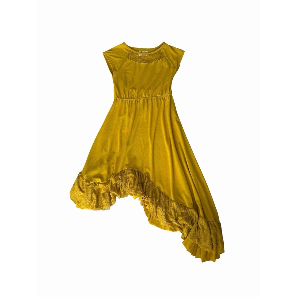 Joyfolie Mia Joy Liza Dress Yellow Girl’s Size 10 Asymmetrical Ruffle Maxi Lace